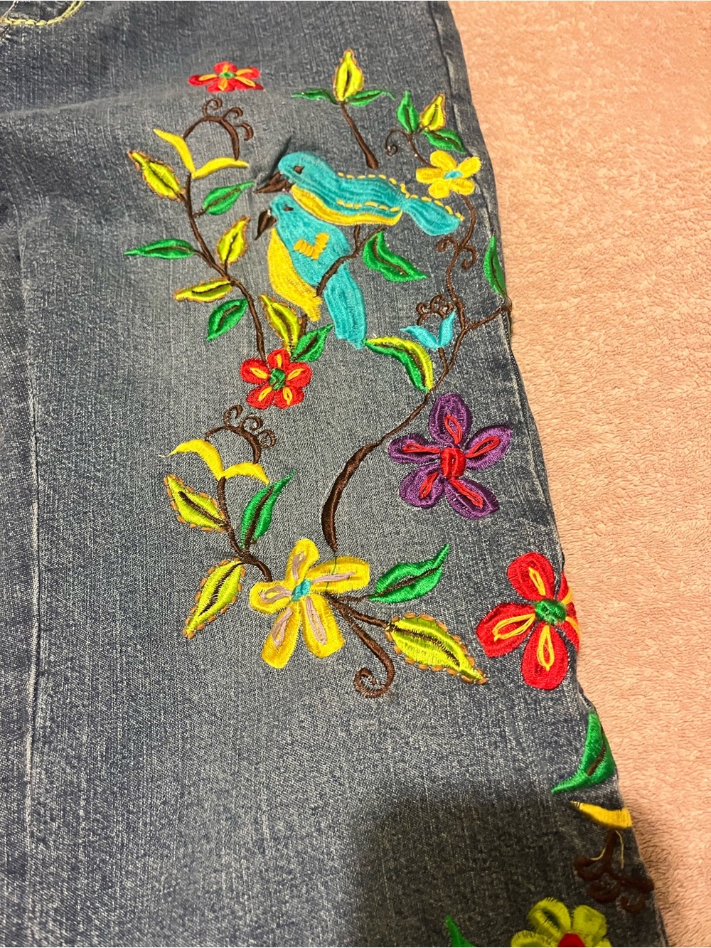Boston Proper Embroidered Floral Bird Women's Jeans - Picture 2 of 8